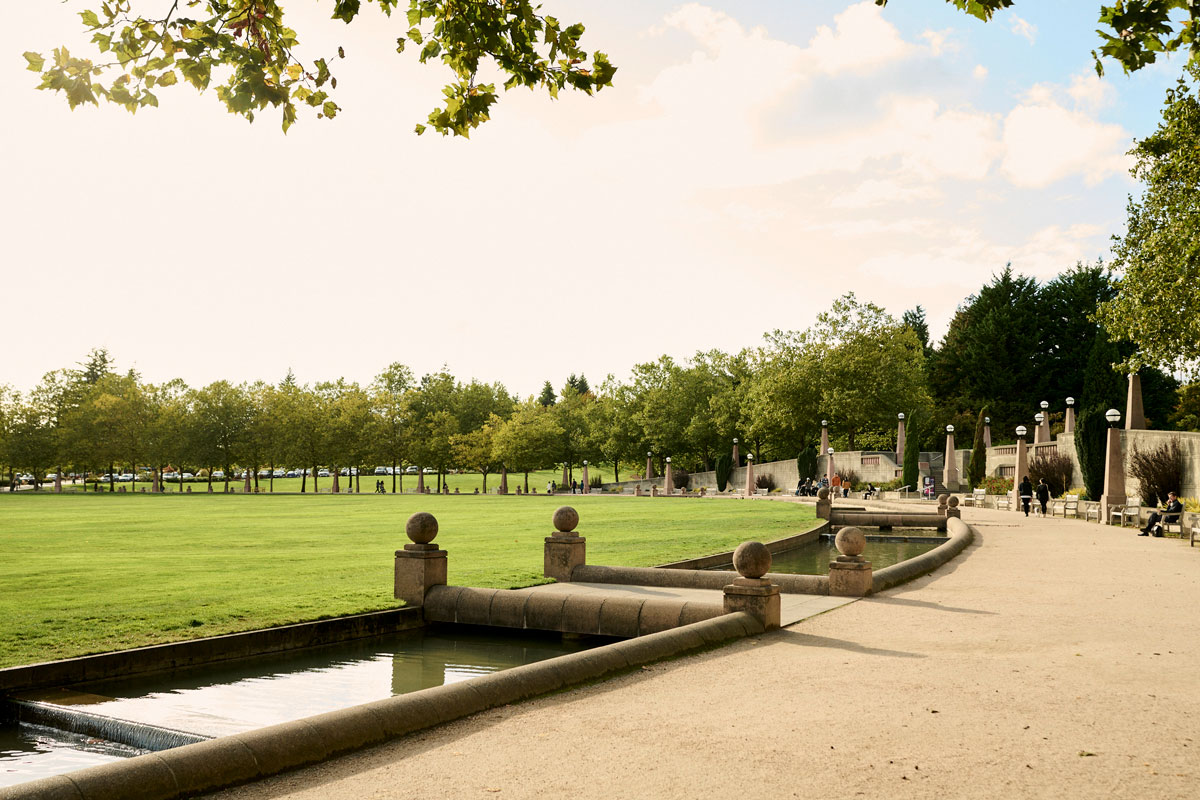 Bellevue Downtown Park walkway on sunny day
