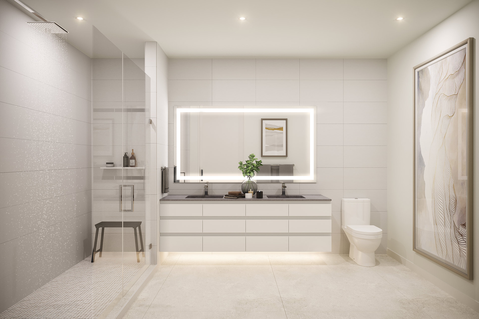 Serene Primary Bathroom at MARI in White Neutral Tones